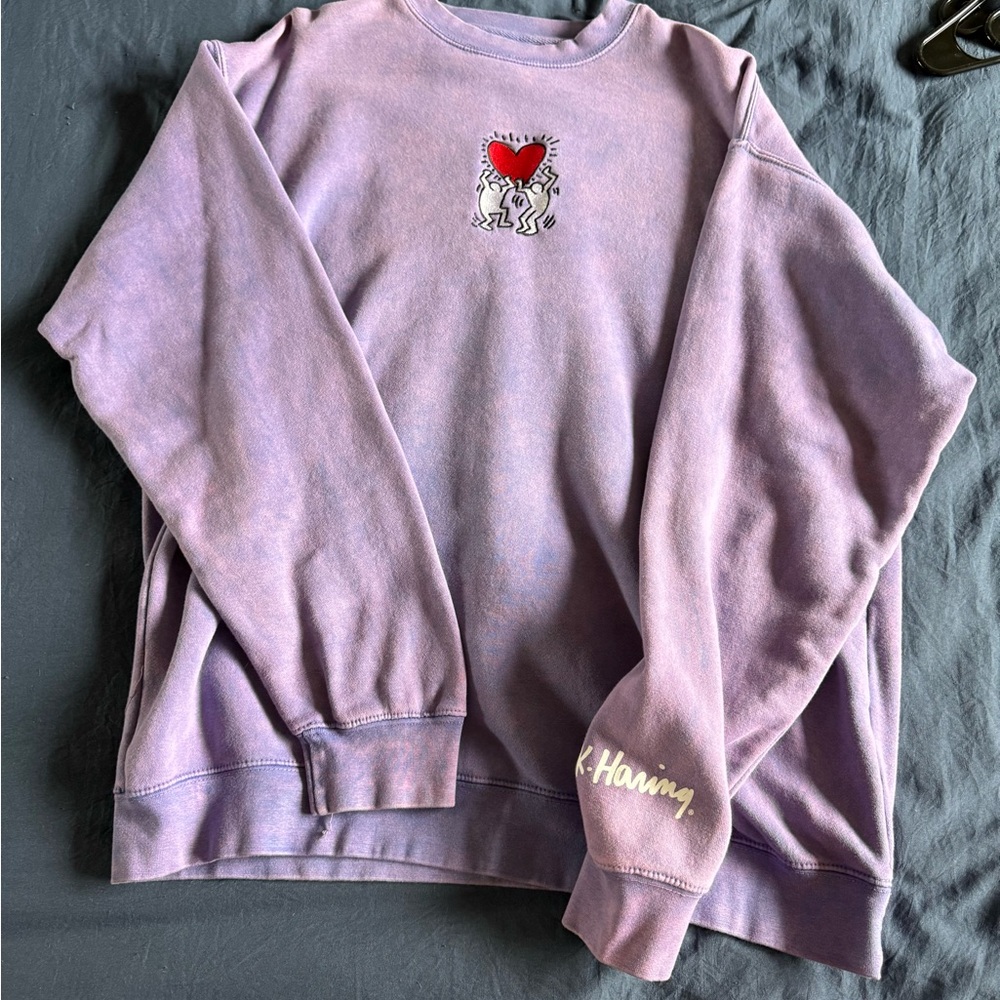 Purple Sweatshirt with Heart Graphic